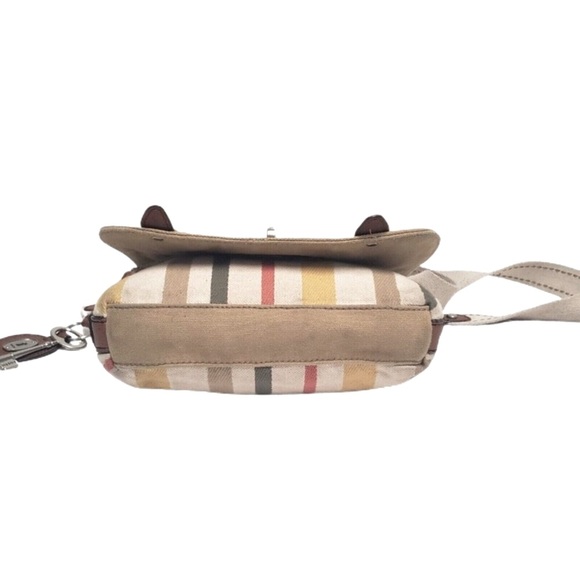 FOSSIL Vintage Retro Style Messenger Crossbody Canvas & Leather Bag w/Key Logo - Picture 8 of 14